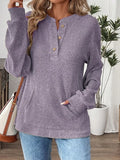 Ribbed Button Detail Long Sleeve T-Shirt in Lavender